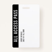 Badge Bénévole Black & White Event Personnel Tout Accès (Dos)