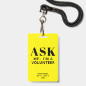 Badge Bénévole Demande Moi Jaune (Avant avec lanière)