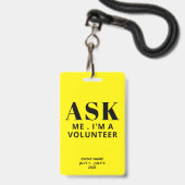 Badge Bénévole Demande Moi Jaune (Arrière avec lanière)