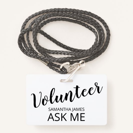 Badge Bénévole Me demander nom (Devant avec lanière)