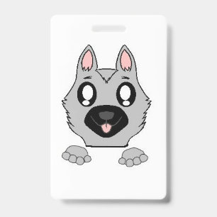Badge Berger Allemand Argent et Noir Cartoon qui regarde