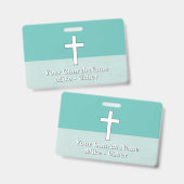 Badge Bienvenue Turquoise White Christian Church Usher (Front & Back)