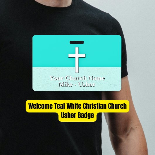 Badge Bienvenue Turquoise White Christian Church Usher