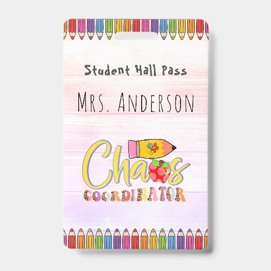 Badge Billet de sortie pour professeur au crayon de coul (Avant)