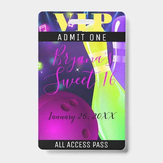 Badge Billet VIP Bowling Glow Anniversaire Lumière (Avant)