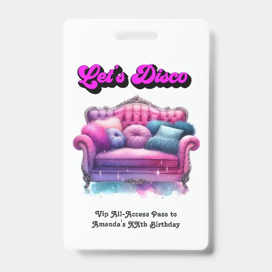 Badge Billet VIP pour une fête d'anniversaire Disco – Fa (Avant)