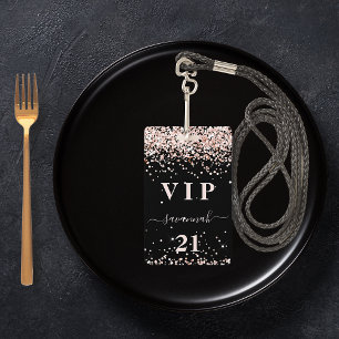Badge Birthday black rose gold blush glitter vip