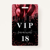 Badge Birthday noir ballon rouge parties scintillant vip (Devant)