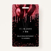 Badge Birthday noir ballon rouge parties scintillant vip (Dos)