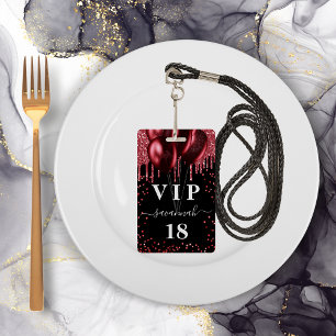 Badge Birthday noir ballon rouge parties scintillant vip