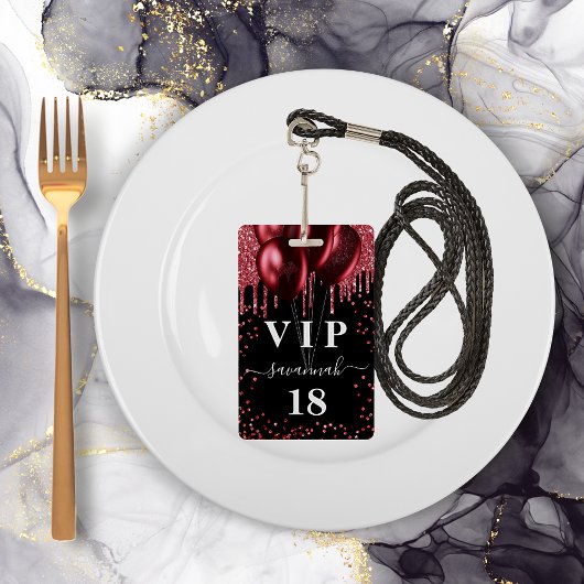 Badge Birthday noir ballon rouge parties scintillant vip