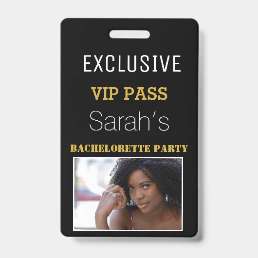Badge Black Gold Bachelorette Party Pass Invitations VIP (Face)