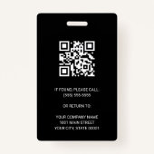 Badge Black Modern Company Employé Photo Security QR ID (Dos)