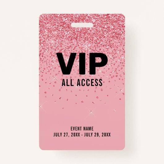 Badge Black Pink Parties scintillant VIP All Access Pass (Devant)