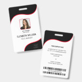 Badge Black Red Wave Business Logo Photo Nom de l'employ (Avant & arrière)
