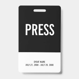 Badge Black & White Press All Access Pass ID d'événement