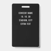 Badge Black White VIP All Access Pass QR Code Concert (Arrière)