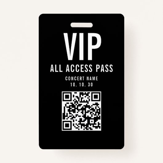 Badge Black White VIP All Access Pass QR Code Concert (Devant)