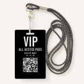 Badge Black White VIP All Access Pass QR Code Concert (Devant avec lanière)