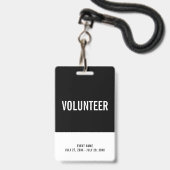 Badge Black & White Volunteer All Access Pass ID d'événe (Face avec cordon)