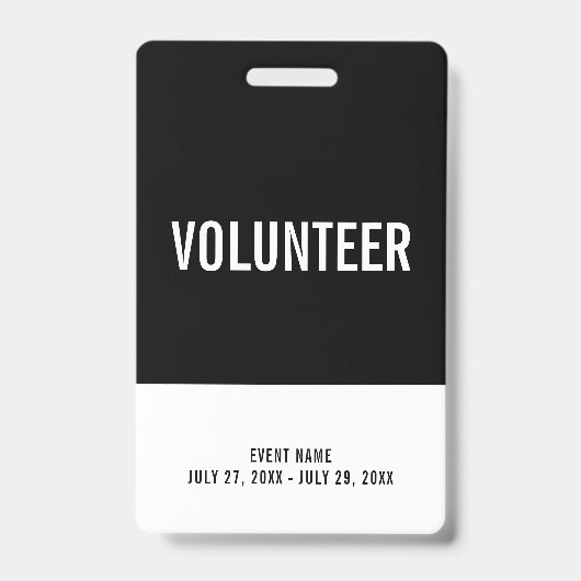 Badge Black & White Volunteer All Access Pass ID d'événe (Face)