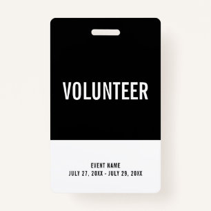 Badge Black & White Volunteer All Access Pass ID d'événe
