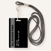 Badge Black & White Volunteer All Access Pass ID d'événe (Derrière avec lanière)