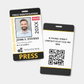 Badge Black Yellow Photo & Logo Press ID QR Code (Avant & arrière)