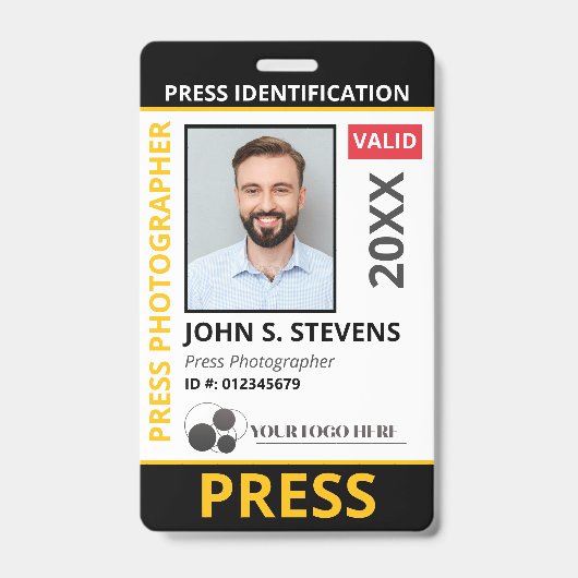 Badge Black Yellow Photo & Logo Press ID QR Code (Avant)