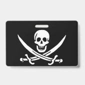 Badge Blanc, Drapeau Pirate Calico Jack, Crâne & Cutlass (Arrière)