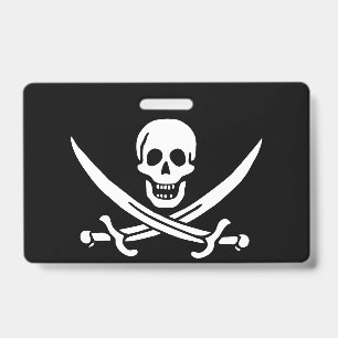 Badge Blanc, Drapeau Pirate Calico Jack, Crâne & Cutlass