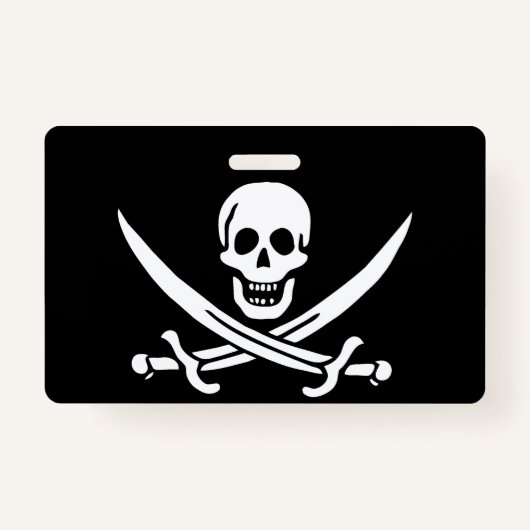 Badge Blanc, Drapeau Pirate Calico Jack, Crâne & Cutlass (Devant)