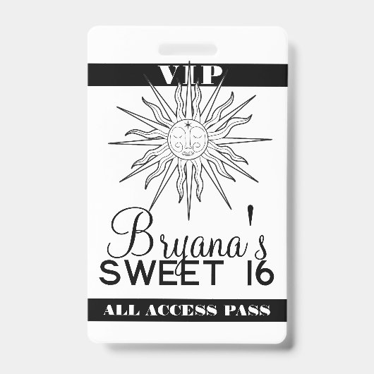 Badge Blanc Noir Fantaisiste Soleil Céleste Anniversaire (Avant)
