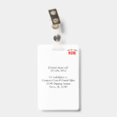 BADGE BLANC PERSONNALISABLE MODERNE DE MARQUE VÉRIFIÉE E (Arrière avec clip)