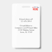 BADGE BLANC PERSONNALISABLE MODERNE ET DE STYLE, MARQUE (Arrière)