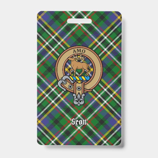 Badge Blason Clan Scott sur Tartan Vert (Avant)