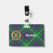 Badge Blason du clan MacIntyre sur tartan (Avant avec clip)
