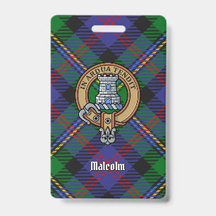 Badge Blason du clan Malcolm sur tartan