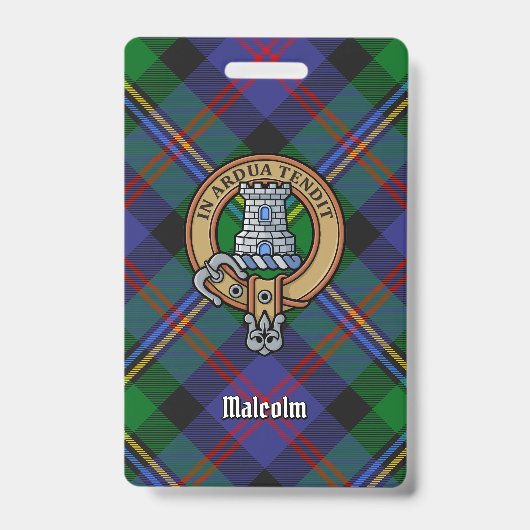Badge Blason du clan Malcolm sur tartan (Avant)