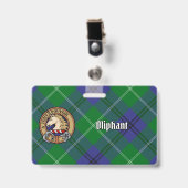 Badge Blason du clan Oliphant sur tartan (Avant avec clip)