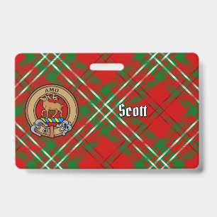 Badge Blason du clan Scott sur tartan rouge