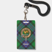 Badge Blason du Clan Sinclair sur tartan de chasse (Avant avec lanière)