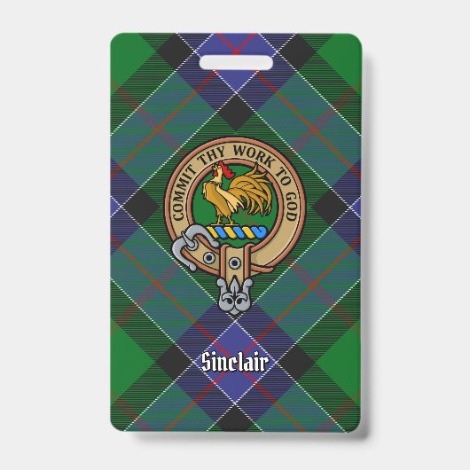 Badge Blason du Clan Sinclair sur tartan de chasse (Avant)