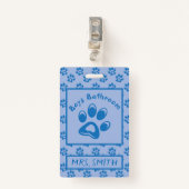 Badge Bleu animaux empreintes de pattes garçons salle de (Devant avec clip)