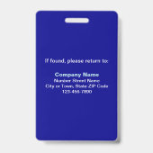 Badge Bleu avec Photo de l'Employé basé sur le Tex (Arrière)