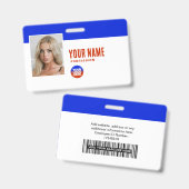 Badge Bleu | Carte d'identité de l'employé avec photo So (Avant & arrière)