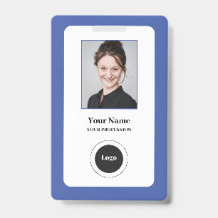 Badge Bleu employé personnalisé Photo, Code barre, L