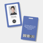 Badge Bleu employé personnalisé | Photo, Code barre, Log (Avant & arrière)