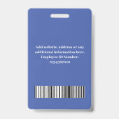 Badge Bleu employé personnalisé | Photo, Code barre, Log (Arrière)
