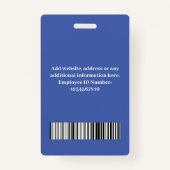 Badge Bleu employé personnalisé | Photo, Code barre, Log (Dos)